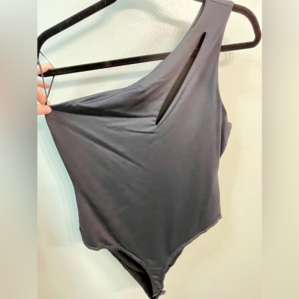 Black double lined bodysuit with front cutout
